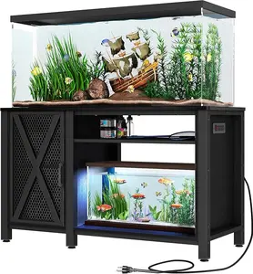DWVO Heavy Duty Metal Aquarium Stand with Power Outlets, Cabinet for Fish Tank Accessories Storage - Suitable for 55-75 Gallon Fish Tank Stand, Turtle Tank, 860LBS Capacity, Black & White