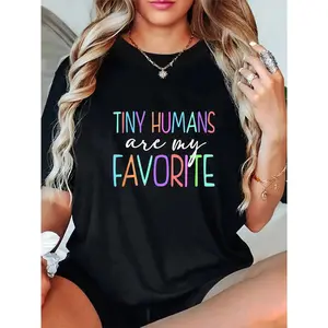 100% Cotton Tiny Humans Are My Favorite Daycare Provider Teacher Daycare T-Shirt Short Sleeve T-Shirt Women's Men's Graphic Tee Causal Tops
