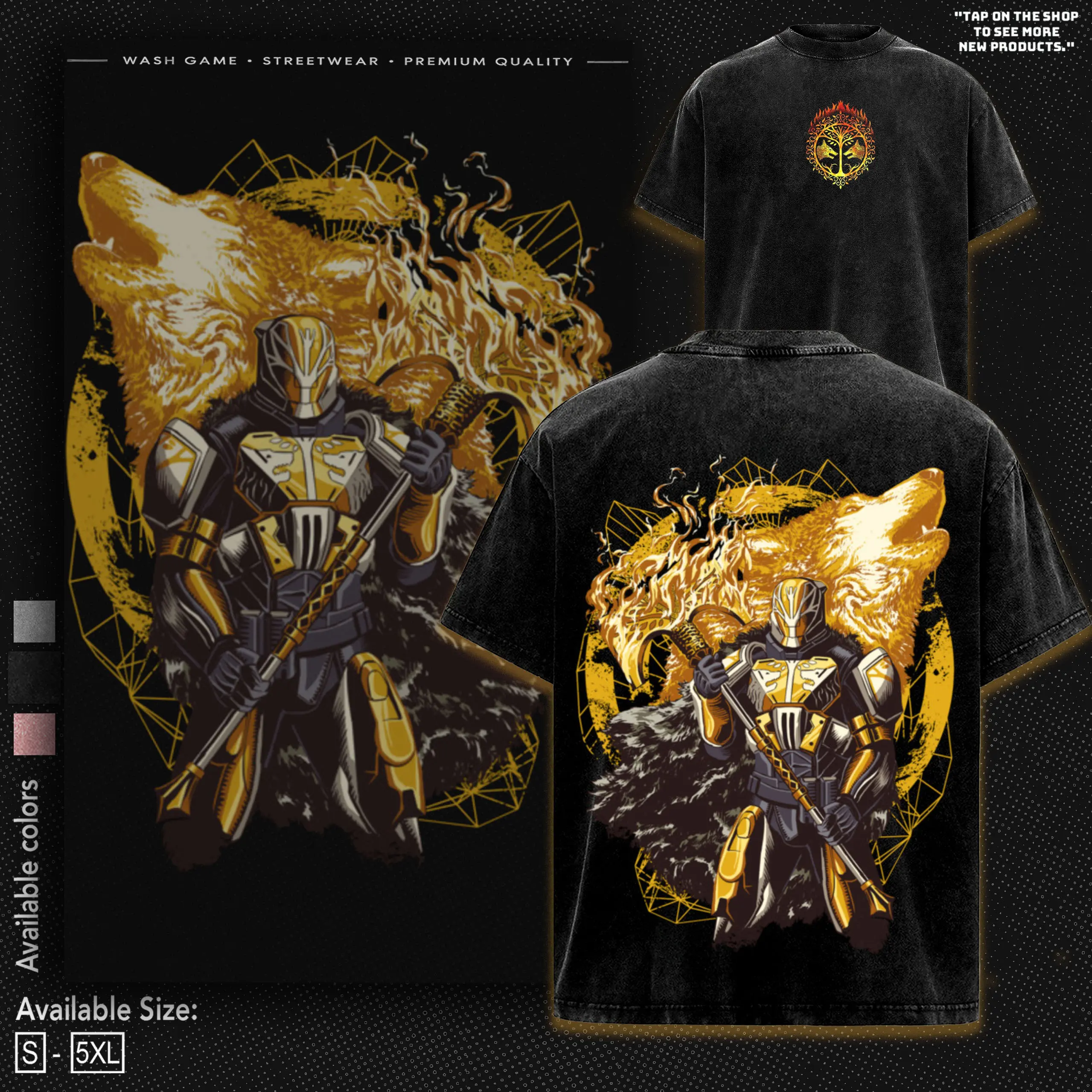Destiny 2 Iron Banner Titan Washed Tee, Vintage Streetwear Graphic T-Shirt, Heavyweight Cotton Loose Fit Gaming Merch, Trendy Y2K Gift for Summer Outfix