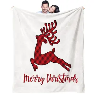 Red and Black Christmas Striped Elk Pattern, suitable for children and adults as Christmas holiday gifts, soft, warm and lightweight plush blanket, suitable for bed, sofa, car, room decoration