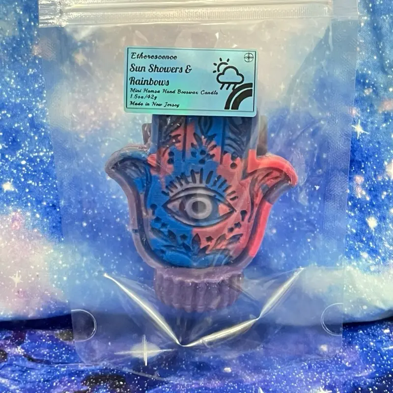 Handmade Hamsa Hand Candle - Sun Showers & Rainbows Scented for Aromatherapy &  Decor