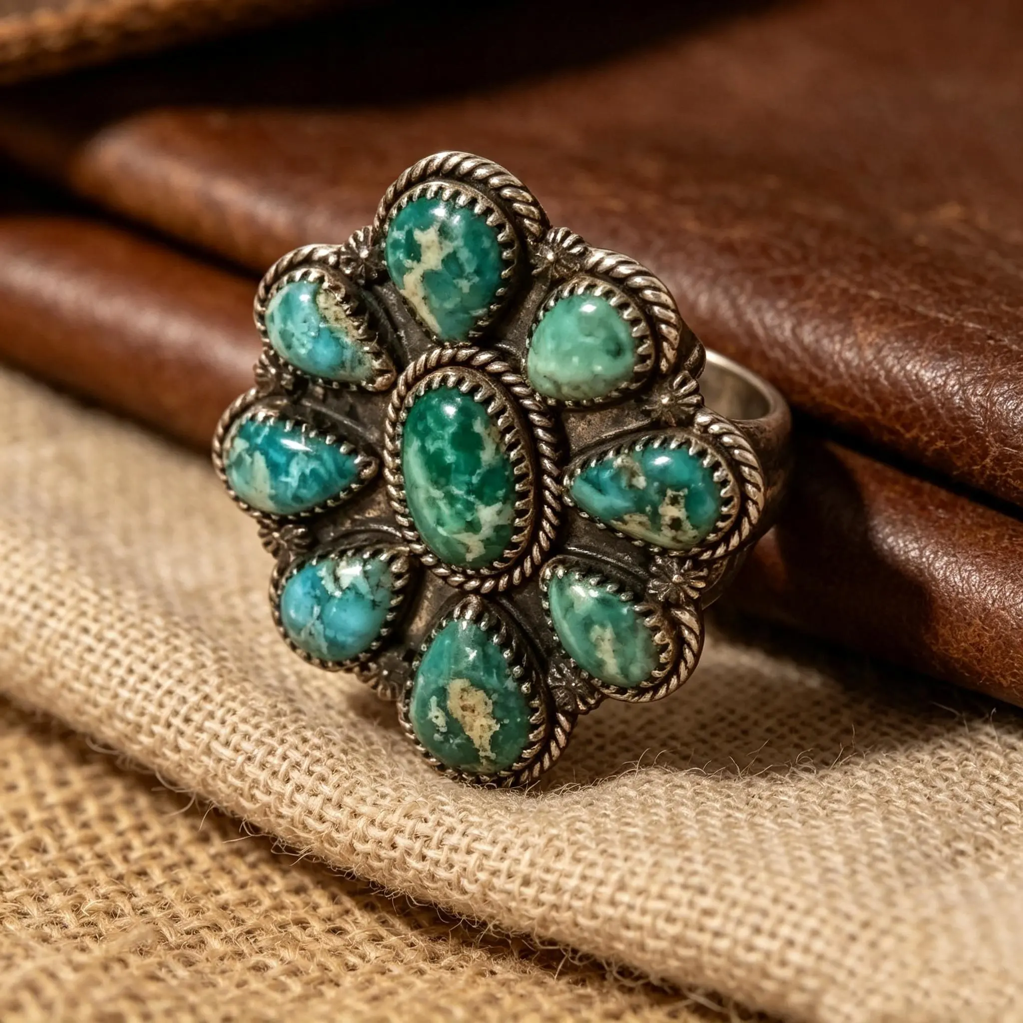Vintage Southwest Floral Statement Ring Retro Western Cowboy Style Large Heavy Metal Band Ring for Women Men