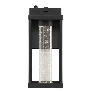 JONATHAN Y Juno Industrial Vintage Iron/Glass Seeded Glass with Dusk-to-Dawn Sensor Integrated LED Outdoor Sconce; for Living Room, Bedroom, Kitchen, Office