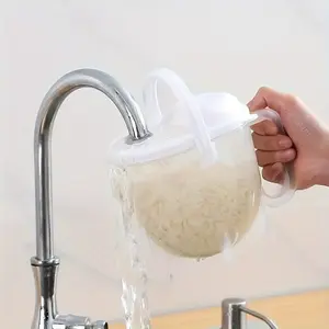 1pc Automatic Hands-Free Rice Washing Tool Convenience Strainer with Filtering Lid Ideal for Rice Beans Fruits Vegetables Grains Kitchen Accessories Lazy Rice Cleaning Device Easy to Use Kitchen Gadget