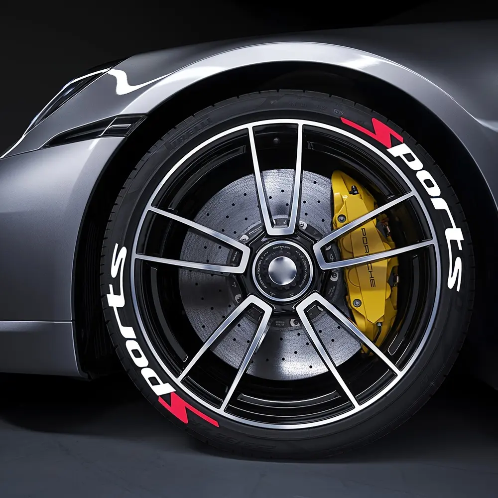 8pcs SPORTS Tire Stickers, Tire Modification Decoration Stickers, Connected Letter Stickers Without Acetone For Tires