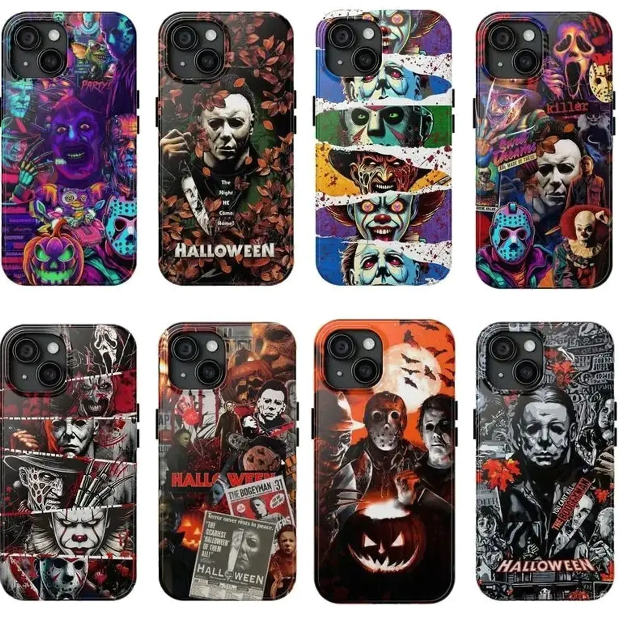 Horror Movie Phone Case Halloween Michael Myers, Freddy Krueger, Jason Voorhees Compatible Tough Phone Case Compatible with iPhone X, 11, 12, 13, 14, 15, 16, 17 & Samsung
