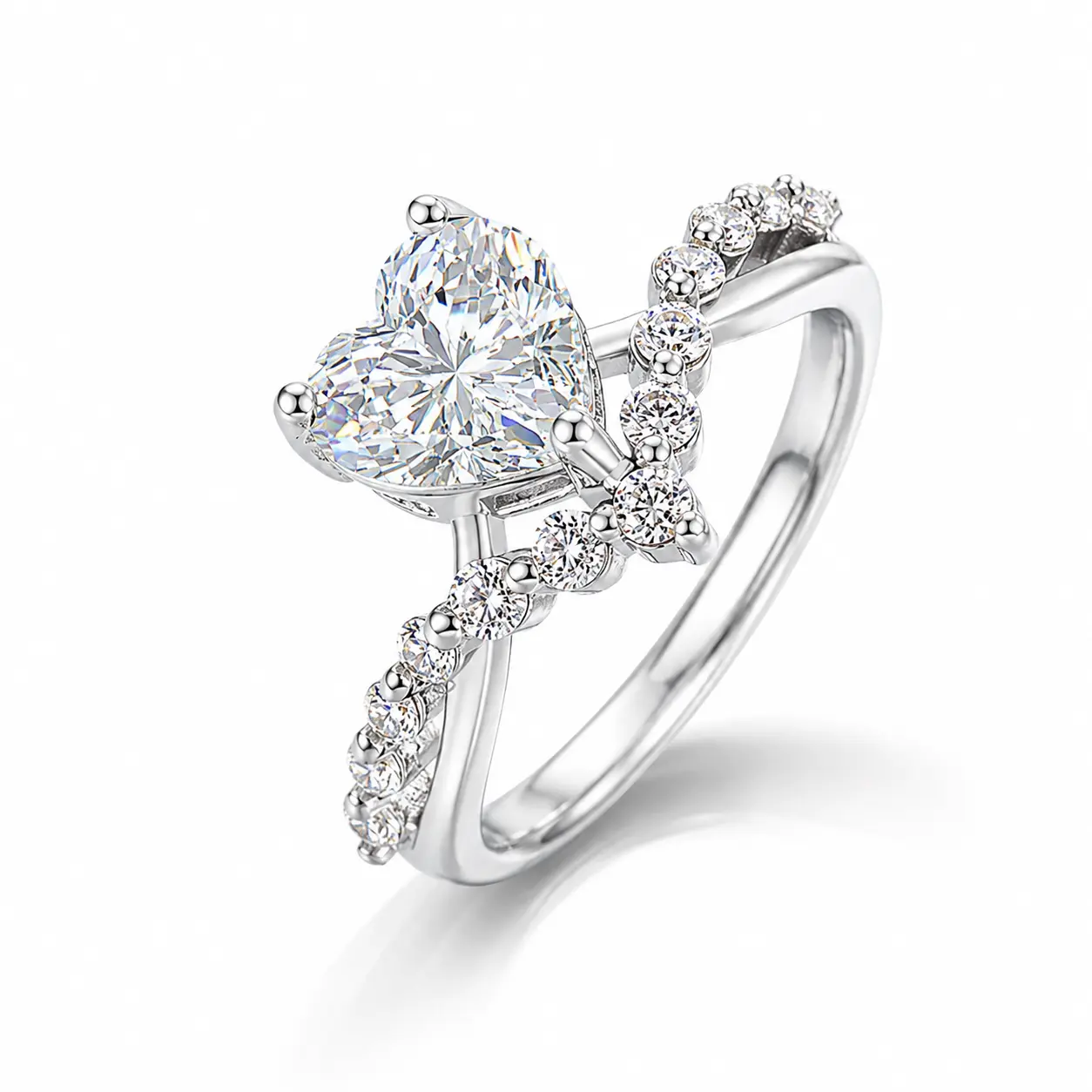 Luxurious Heart-Shaped Diamond Ring | Handcrafted High-End Engagement Ring | Romantic Heart-Shaped Proposal Ring | Women's Wedding Ring | Anniversary Gift | Open Ring