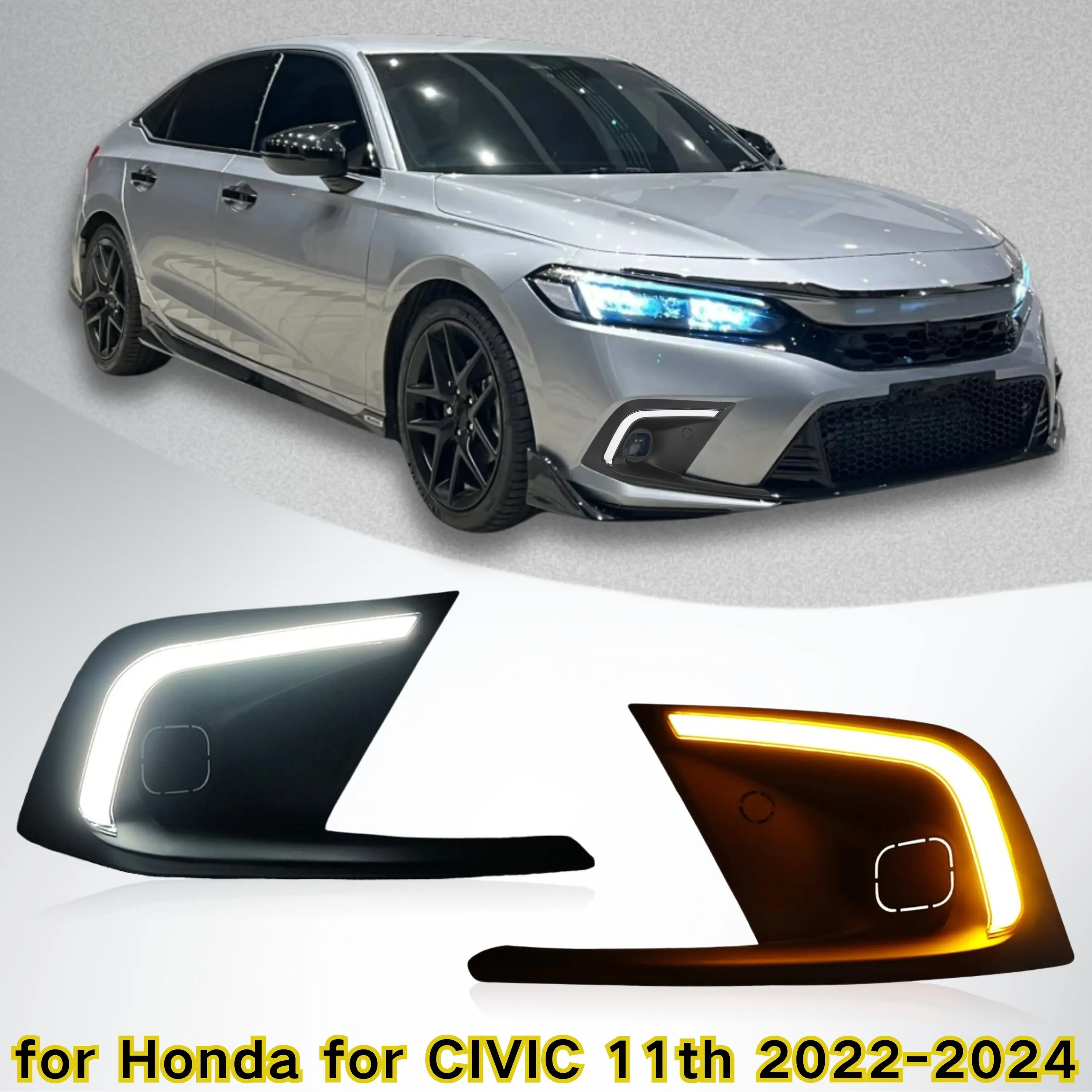 2-Pieces Car Light Headlight Cover Set for Honda Civic 11th Gen 2022-2024, Original Fit, Easy Install, DIY Friendly, Clean OEM Look, Front Bumper Replacements, Appearance Enhancement