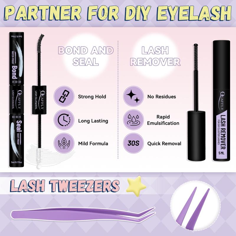 Lash Clusters Kit 840Pcs 10-18mm D Curl Lashes Clusters with Lash Bond&Seal Lash Remover Tweezers Double-Ended Brush DIY At Home(40+60+80D-KIT)