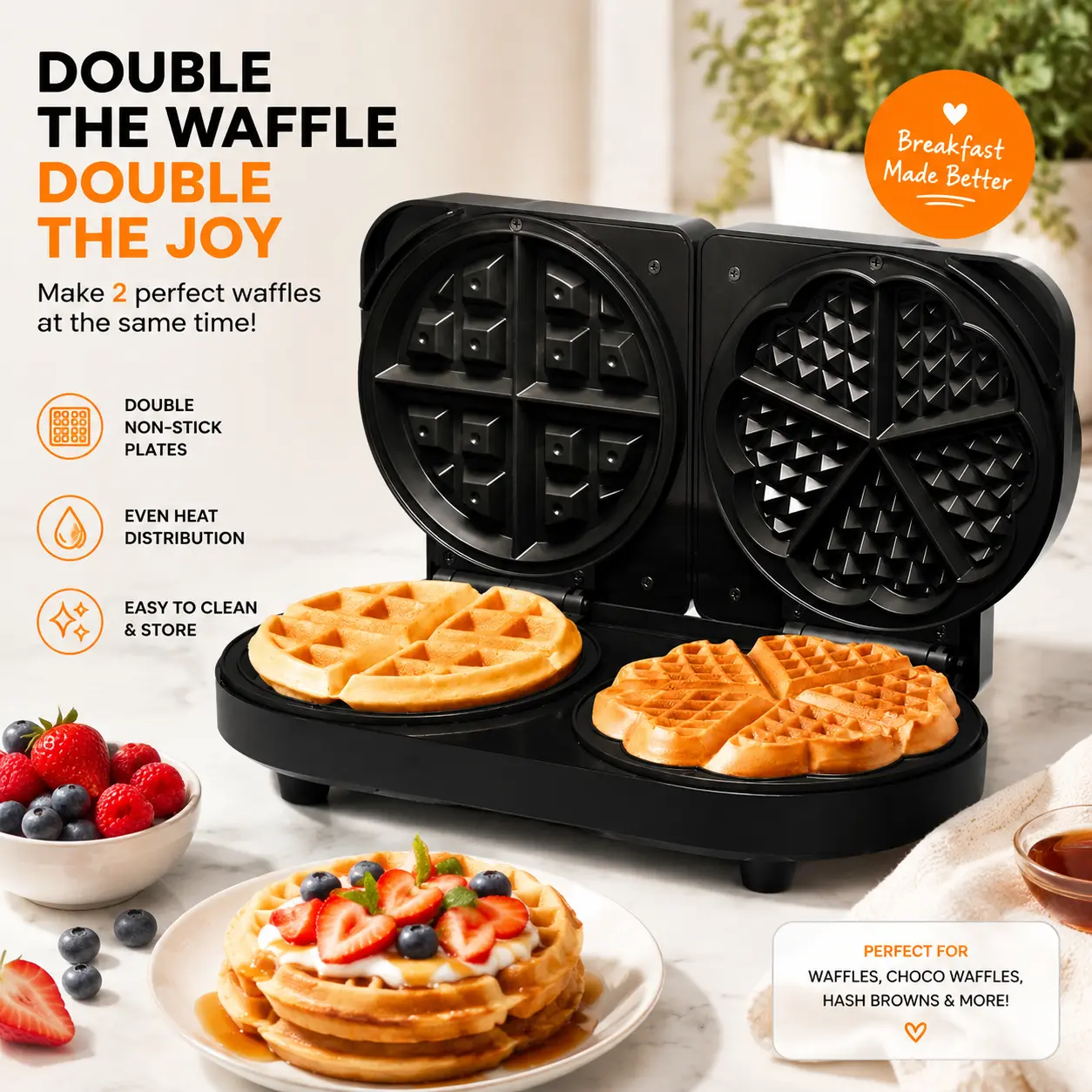 Sunvivi Dual Waffle Maker: Heart Waffle & Classic Waffle Iron with 2 Adjustable Temp Knobs, Nonstick Waffle Machine with Indicator Light, Easy to Clean, Perfect Gift for Her, Kids and Families home essentials family breakfast Kitchen Appliances