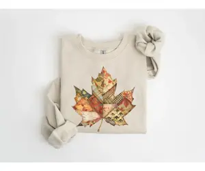 Retro Patchwork Fall Leaf Sweatshirt, Fall Pumpkin Shirt, Spooky Season Sweater, Cozy Cute Women Outfit, Cozy Fall Gift