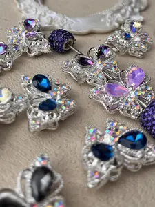 5Pcs Random Color Alloy Butterfly Rhinestone Beads, perfect for DIY Key Chain Phone Chain Beaded Pen Jewelry Making, Multiple Styles Available, DIY Beading Accessories