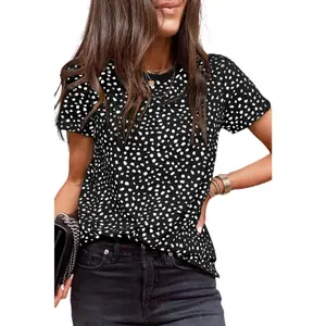 Women's Casual Polka Dot T-Shirt Crewneck Short Sleeve Top for Spring Summer 2025 - Loose Fit, Cute Print, Dressy & Glamorous, Easy to Pair with Jeans & Leggings