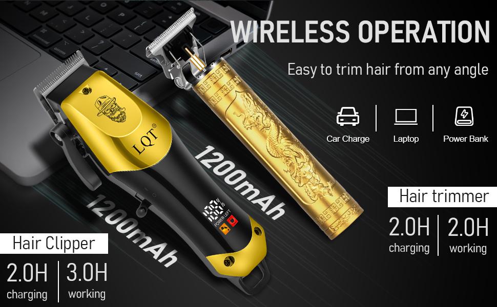 LQT Professional 2-in-1 Men's Hair Clipper & Beard Trimmer Set, Cordless Electric Haircut Kit with LCD Display, Dragon Engraved Detail Trimmer, Complete Barber Grooming Kit for Fades, Edges