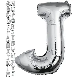 40 Silver Letter J Balloon, Giant Alphabet Foil Balloon for Birthday Party, Wedding Decor Supplies