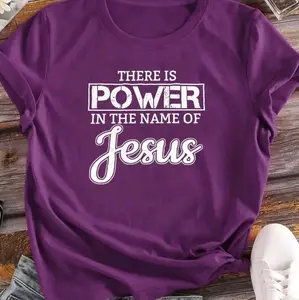 Trendy Letter Print Womens TShirt - Comfortable Crew.  New no tags. Purple There is Power in the name of Jesus large