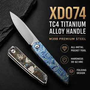 Mulight XD074 Titanium Pocket tool- M398 steel, non-Lock, and Bearing Pivot for Everyday Carry, Camping, and Hiking Outdoor Tool