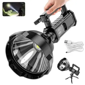 Portable LED Flashlight, USB Rechargeable Spotlight, Waterproof Flashlight with Rotatable Stand, Outdoor Camping Fishing Lighting