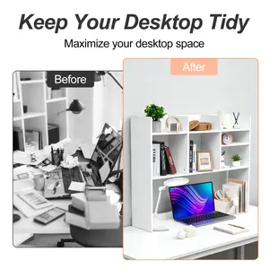 Bamboo Multi-Level Office Desktop Storage Rack - Open-Shelf Desk Organizer, Bookshelf, Space-Saver for Office Supplies
