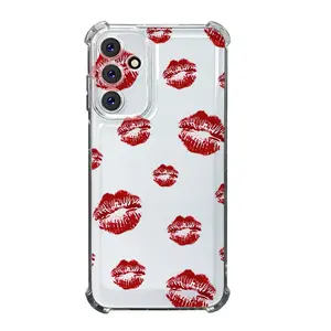 Sexy Red lips Hot kiss Pattern Aesthetic TPU Casing For SAMSUNG GALAXY A14 A15 A16 A25 A26 A34 A35 A36 A53 A54 A55 A56 4G 5G Four Corners Transparent Soft Silicone TPU Gift Shockproof Full Protection Anti-Drop Phone Cases Shell Cover L1286