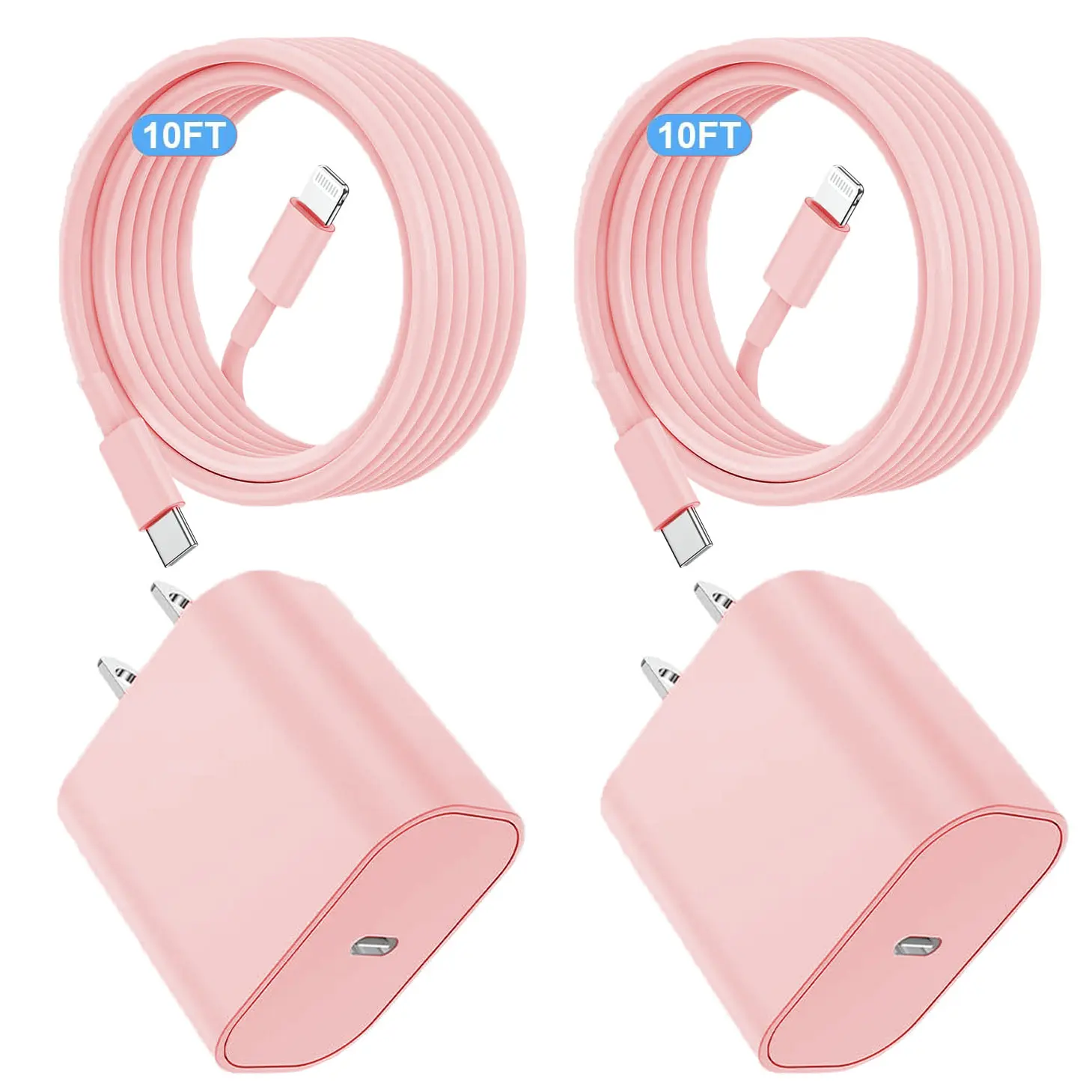 JAYUANONE iPhone Charger Fast Charging 2 Pack Pink Type C Wall Charger Block with 2 Pack 10FT USB C to Lightning Cable for iPhone 14/13/12/12 Pro Max/11/Xs Max/XR/X,AirPods Pro