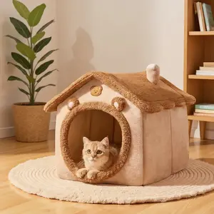 WarmandComfortable Pet Bed - Cozy House-Shaped Retreat for Small Dogs & Cats - All-Season Universal Villa Design - Soft & Washable for Teddy Breeds warm plush