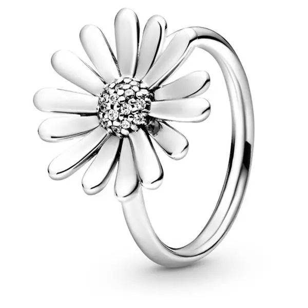 Pandora Daisy Flower Statement Ring 198817C01-48, Freedom, Sparkling Silver Rings, All-Out Floral Look, Over Sized, Unisex