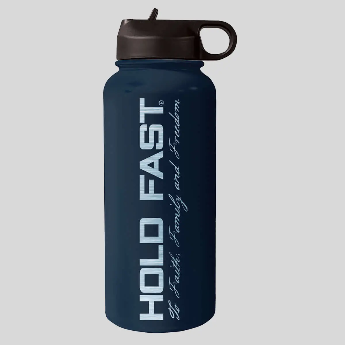 HOLD FAST Classic 32 oz Stainless Steel Water Bottle - Portable Flask with Logo, Straw Included