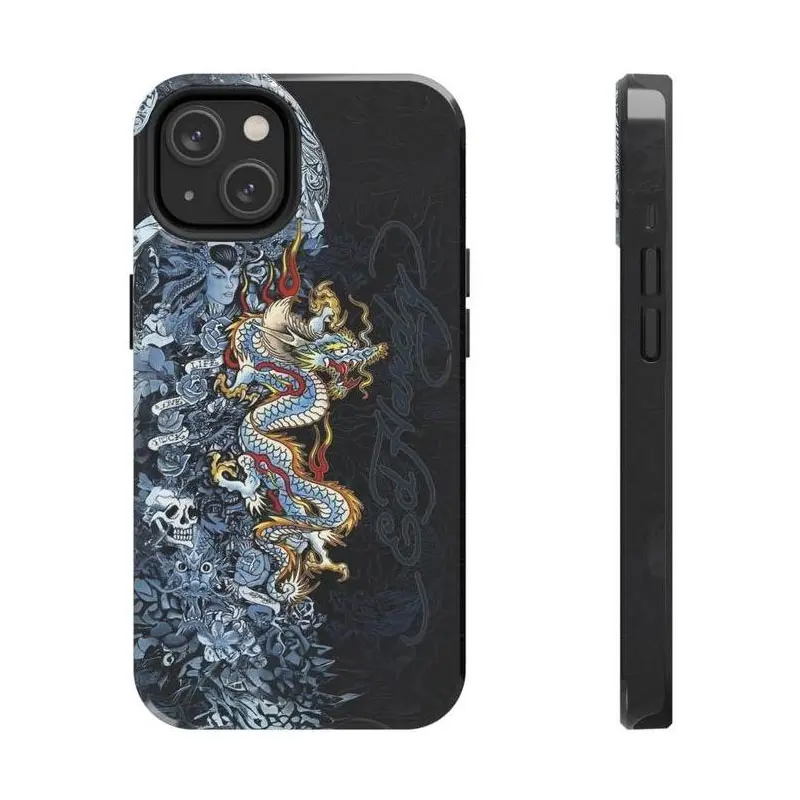 Vintage Cool Hardy Dragon Rugged Protection Casing for iPhone 15 Pro - 2-Piece Shockproof Polycarbonate & Hard Rubber Cover, Vivid Detail Design, Scratch/Drop Resistance, Wireless Accessory Protection