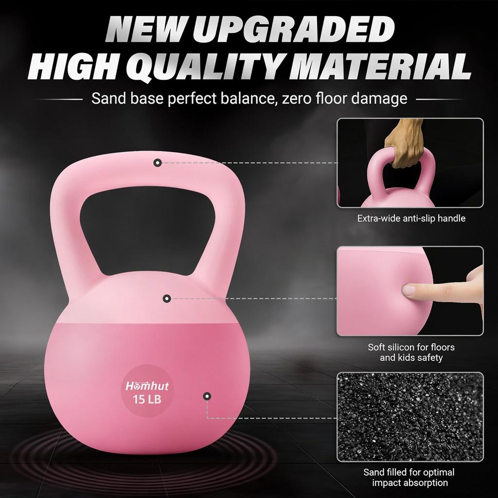 Soft Anti-Collision Shock Absorbing Kettlebell 10 15 20 LB, Non-Scratch Non-Slip Vinyl Hand Weight for Women Home Workout, Strength Training, Shockproof