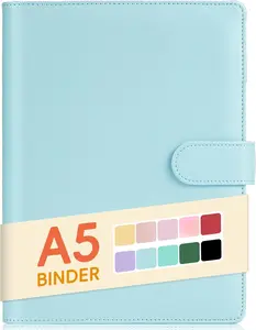 A5 Notebook Photocard Binder, 6 Ring Planner, Stylish Loose Leaf Personal Organizer Cover with Magnetic Buckle, PU Leather Binder Women with Macaron Colors (Mint Blue)