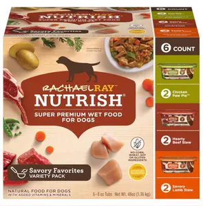 Nutrish Rachael Ray Premium Natural Wet Dog Food, Savory Favorites Variety Pack, 8 Ounce Tub (Pack of 6)