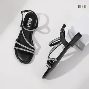 IDIFU Women's Rhinestone Lace-Up Spring Sandals, Summer Sparkling Flat Sandals with Back Strap, Open Toe Slingback Ankle Strap Sandals, Wedding Bridal Prom Sparkling Comfortable Cute Dress Sandalsspring sandals