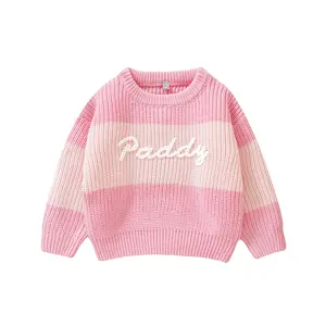 Mimixiong Custom Baby Name Handmade Embroidery Customize Pattern O-Neck Sweater Coat For Newborns Soft Acrylic Knitted Fabric Comfortable Fit Baby Sweater