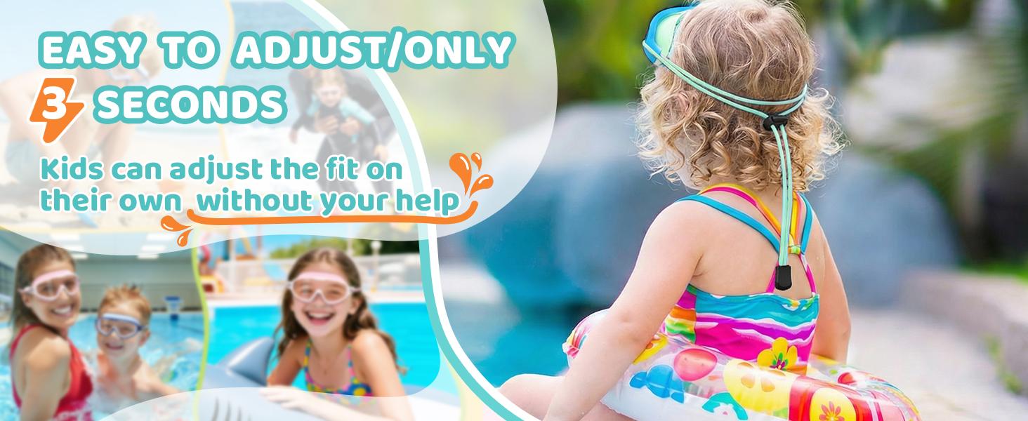 Aegend 2-Pack Kids Swim Goggles, Bungee Strap, No Leaking, Anti-Fog, Quick Adjust, Youth Fit for Ages 6-14, Summer Use