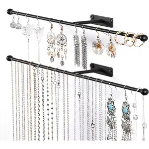 12.6" Wall-Mounted Jewelry Organizer - Necklace, Earring, Bracelet Holder Black Boxes
