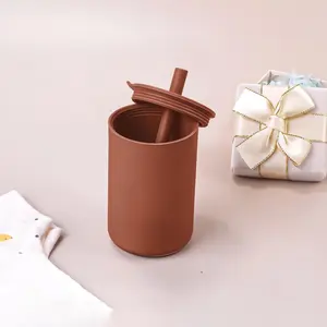 Silicone Solid Cup, 1 Count Baby Drinking Trainer Cup, Break Resistant Silicone Straw Cup with Lid, Baby Drinking Cup, Baby Stuff