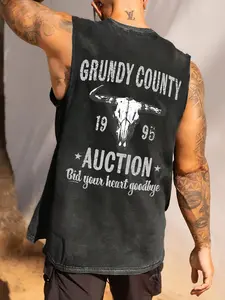 Men's Loose-Fitting Sleeveless T-Shirt Top, Breathable Cotton Fabric for Summer, Multi-Color Basics for Streetwear, Casual Style and Gym Wear, Casual Graphic Tee, Menswear