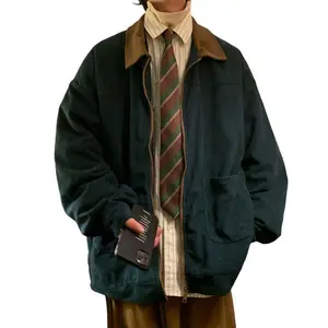 Corduroy Men Jacket American Style Vintage Jacket Windbreakers Zipper Coats Autumn Loose Cargo Outwear Can be used with raincoatGift