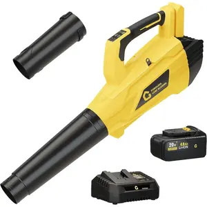 Wireless 20V Brushless Motor Leaf Blower - 6 Adjustable Speeds, 650 CFM Airflow, Lightweight Portable Eco-Friendly Electric Blower with Batteries for Garden, Decks - Black & Yellow 108u