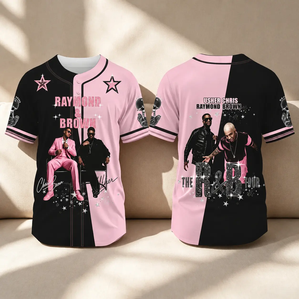 4 Colors-R&B Tour Baseball Jersey, Raymond & Brown Concert Graphic Shirt, Retro Music Fan Apparel, Vintage Streetwear Button Up Jersey, Festival Outfit Gift for R&B Lovers