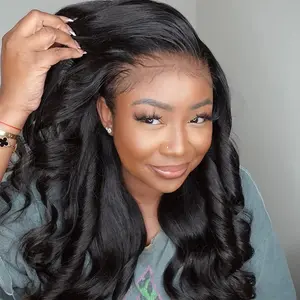 Ashimary High Density 100% Human Hair Body Wave 13x6 Lace Froantl Wig Baby Hair Line Natural Black Human Hair Wig