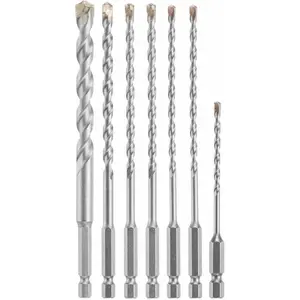 7 pc.Hex Shank Hammer Drill Masonry Bit Set, Engineered to provide long bit life and fast material removal