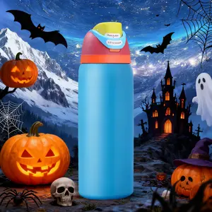 OW-Frosted Sky Blue stainless steel sports cup - Double drink with straw 100% leak-proof thermal insulation ice outdoor camping cup, 32 OZ/945ml cycling sports cup, Suitable for outdoor sports, climbing, gym and travel，Halloween Day