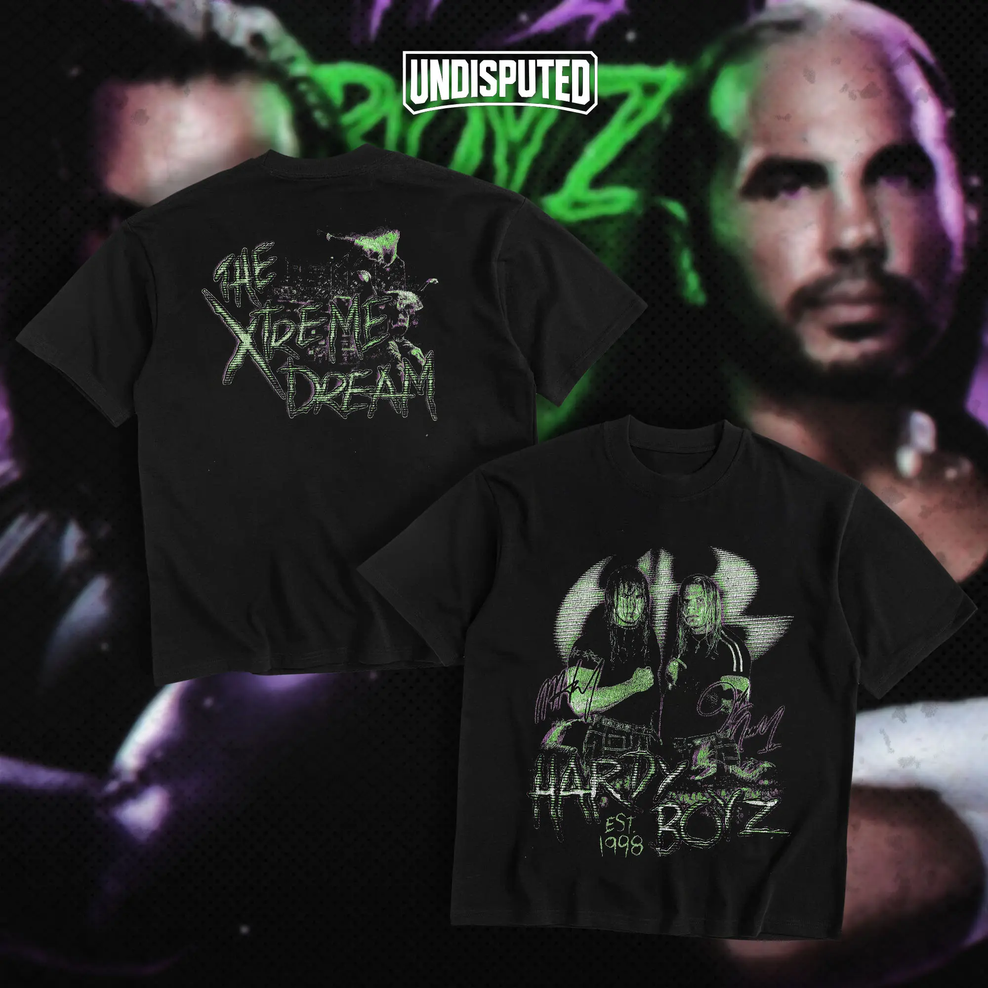 UNDISPUTED Hardy Boyz The Xtreme Dream Heavy Cotton Shirt WWE Tshirt Jeff Hardy Matt Hardy Shirt Wrestling Fan Apparel Menswear Direct-to-garment Breathable Printing