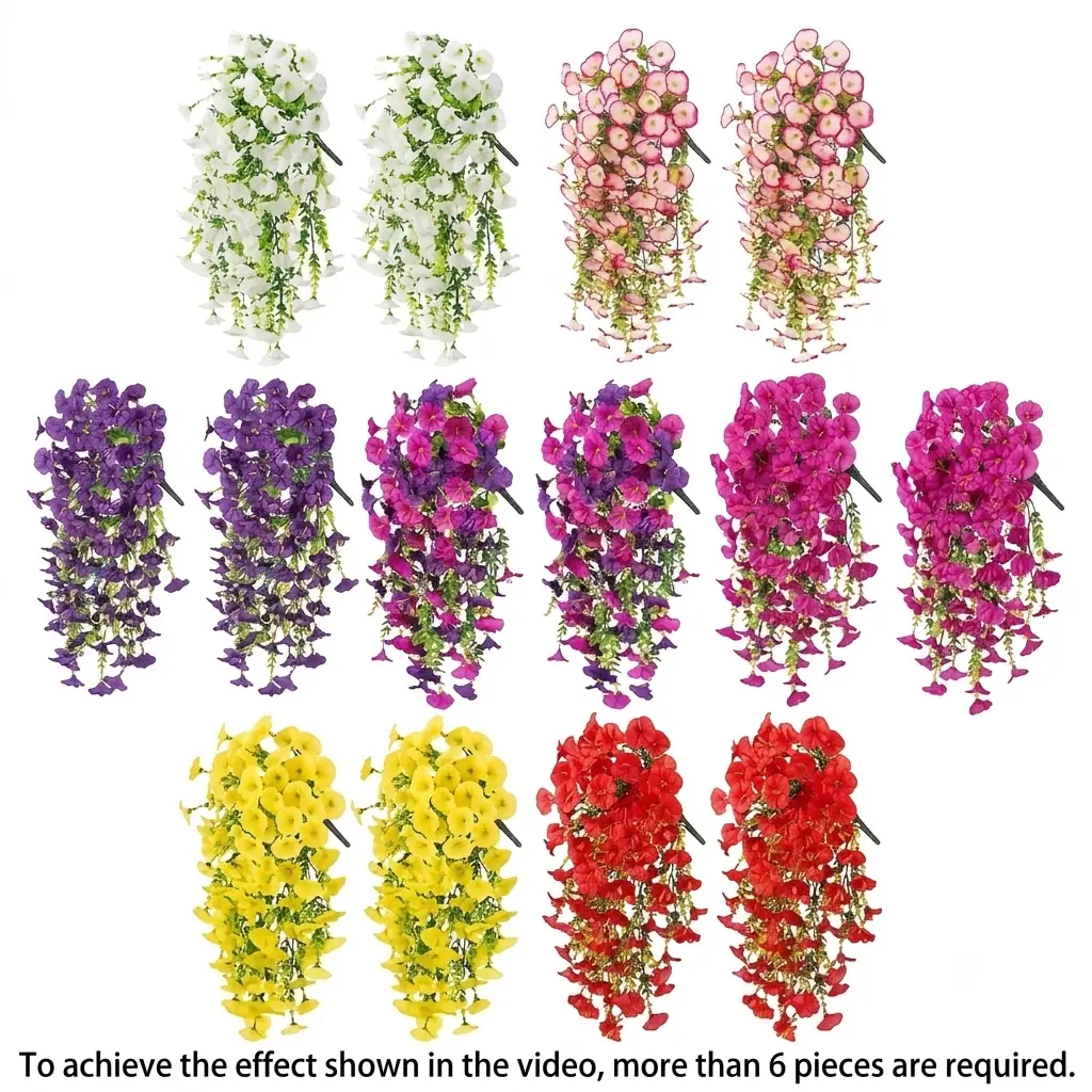 2/4/6/8 Pack Durable Decorative Silk Morning Glory Flowers - 80-90cm Plastic-Stemmed UV-Resistant Artificial Hanging Vines for Home Garden Balcony Room Decor