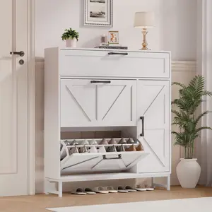 Modern Entryway Organizer: Smoky Brown Cabinet w/ 360° Turntables, Adjustable Shelf & Safety Kit (100x24x110cm)