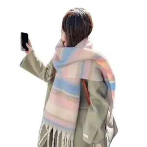 High-End Unisex Scarf Women's Winter 2024 New Versatile Fringed Mohair Warm Trendy Scarf Autumn Festive Crimson Premium Knit Fabric