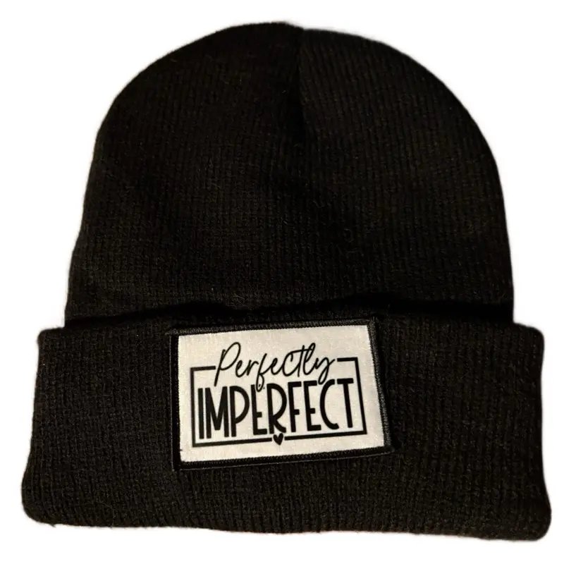 Perfectly Imperfect Fleece-Lined Beanie | Cozy Winter Hat with Inspirational Patch