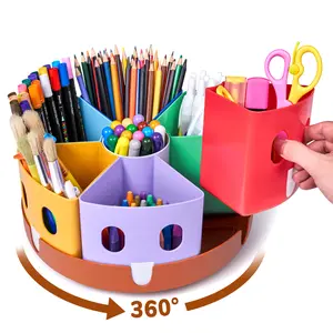 GAMENOTE Rotating Art Supplies Organizer, Lazy Susan Office School Supply, Desk Organization, Marker & Pencil Holder, Stationery, Colorful Containers